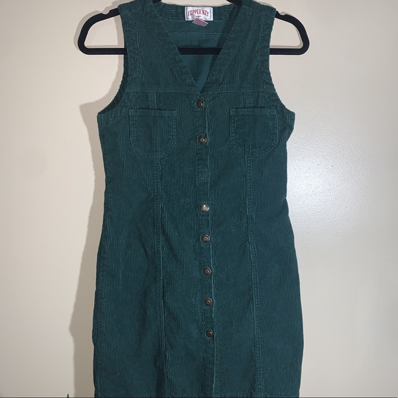 Corduroy Green Button Up Dress - Picture 2 of 5